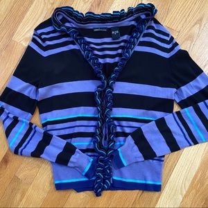 EUC Moda International VS striped ruffle cardigan